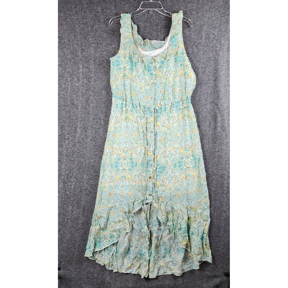 Luxology High-Low Dress Womens Size L Turquoise Paisley Boho Ruffle NWT